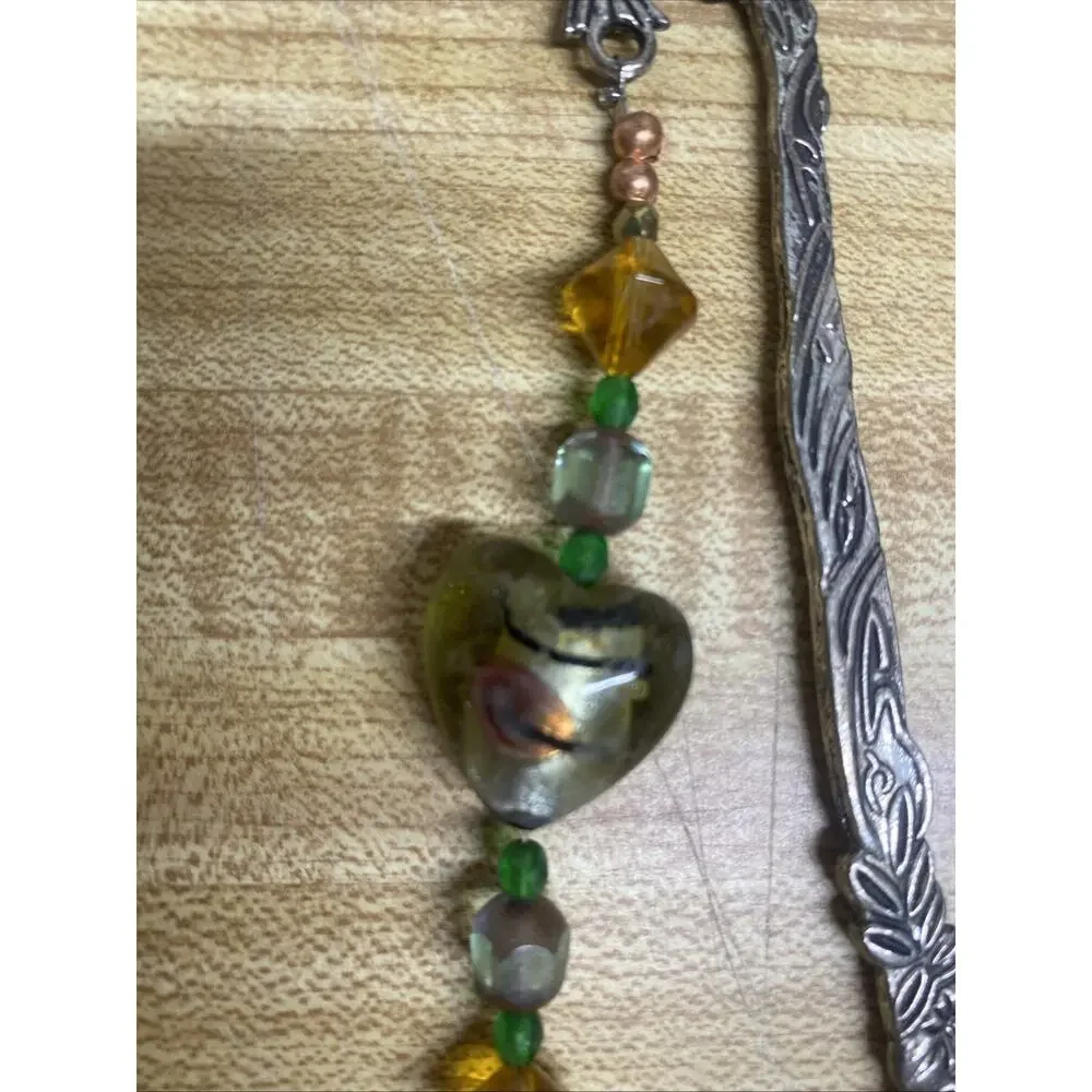 Handmade Hummingbird Bookmark Pewter Hook Beads Heart Charm